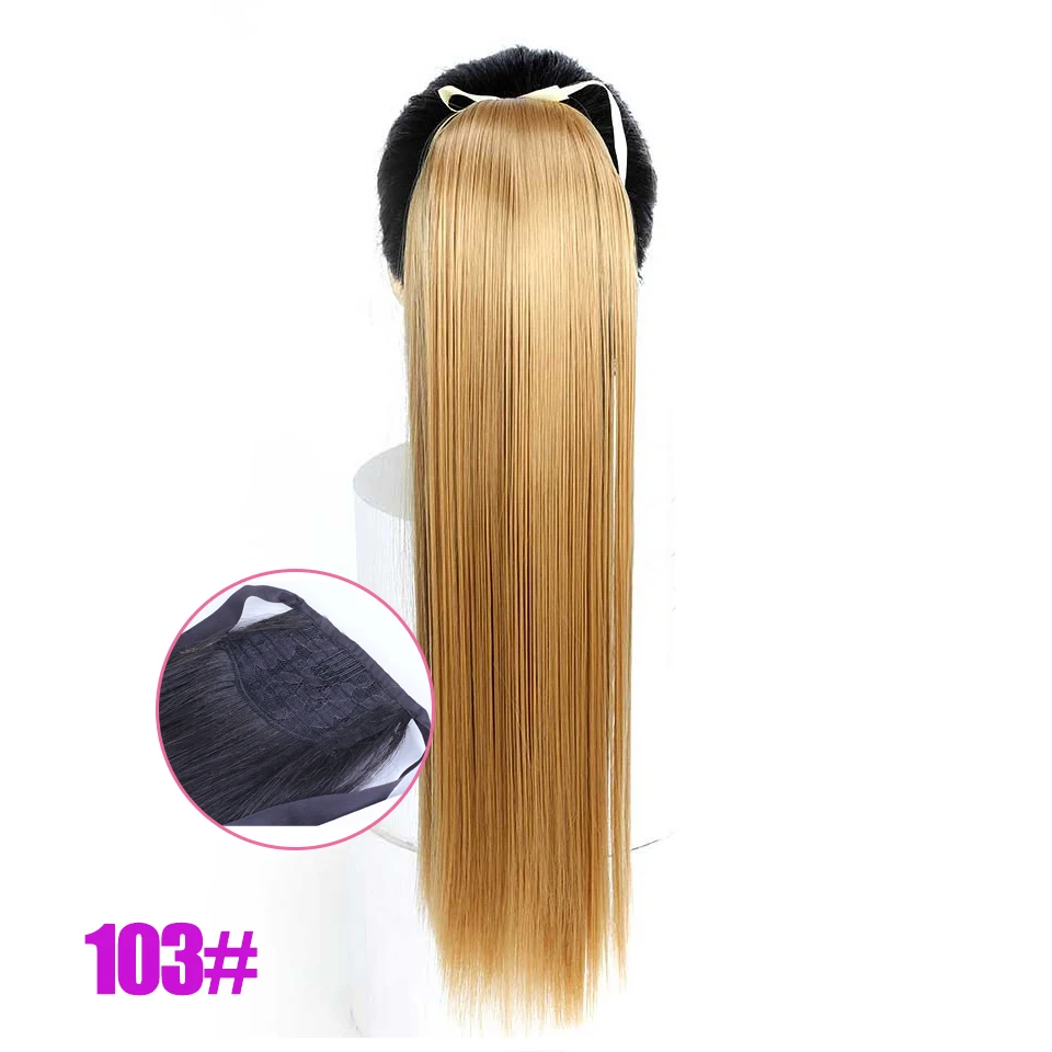 MEIFAN 24'' Long Synthetic Ponytail Velcro Clip-in Hair Tail Around on Ponytail Extension Silky Straight Hair Pieces for Women - Цвет: 103