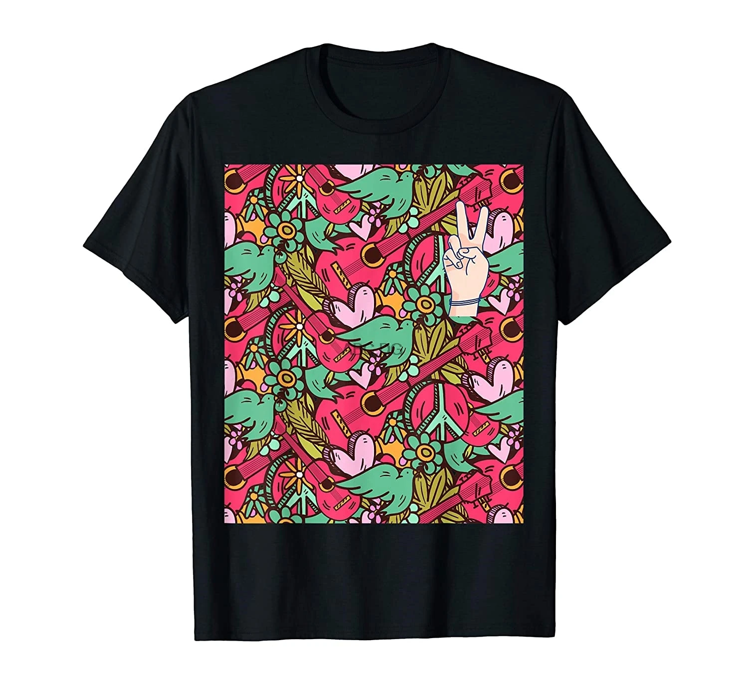 Костюм хиппи-Peace Love Flower Power Ретро футболка (2) | Мужская одежда