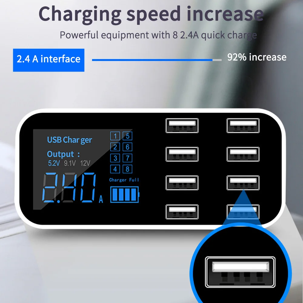 Мульти быстрое автомобильное зарядное устройство 8 портов USB ЖК-дисплей адаптер для iphone xiaomi samsung для ipad смарт-устройство универсальный автомобиль Быстрая зарядка