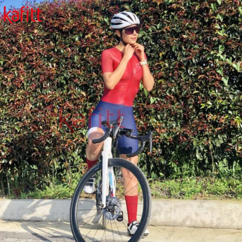 Kafitt Female Cycling Monkey Pink Suit Cycling Outfit Short Bodysuit Cycling Jersey Female Bisiklet Jumpsuit Robe Sets Women's 2