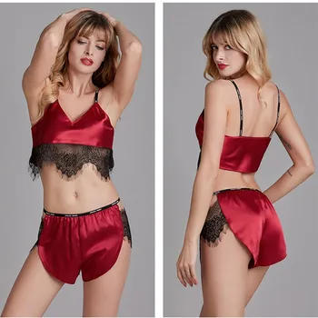 

Sexy Women Pajamas Sets Women Sleepwear Set Lady Silk Sleepwear Women Christmas Pajamas Silk Nightgown Home Clothes