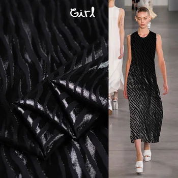 

100cm*140cm Glossy Black Silk Polyester Blended Material Fabric Fashion Embroidery