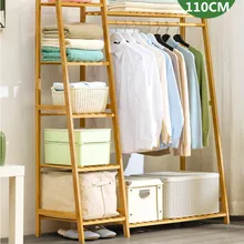 Bamboo Clothes Rack Portable Extra Large Garment Rack 2-Tire Storage Box Shelves for Entryway and Bed Room Patented Design