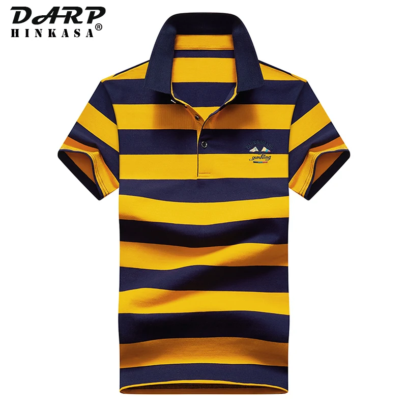 Camisa Polo bordada para hombre, Polo de algodón, informal, bordado, holgado, a rayas, talla grande, moda de verano, 2021