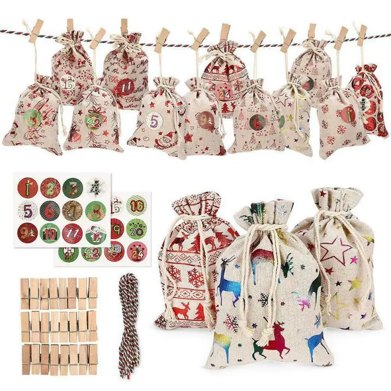 

24pcs Numbers Advent Calendar Linen Christmas Gift Bags Candy Pouch DIY Advent Calendar Craft Home New Year Christmas Decoration