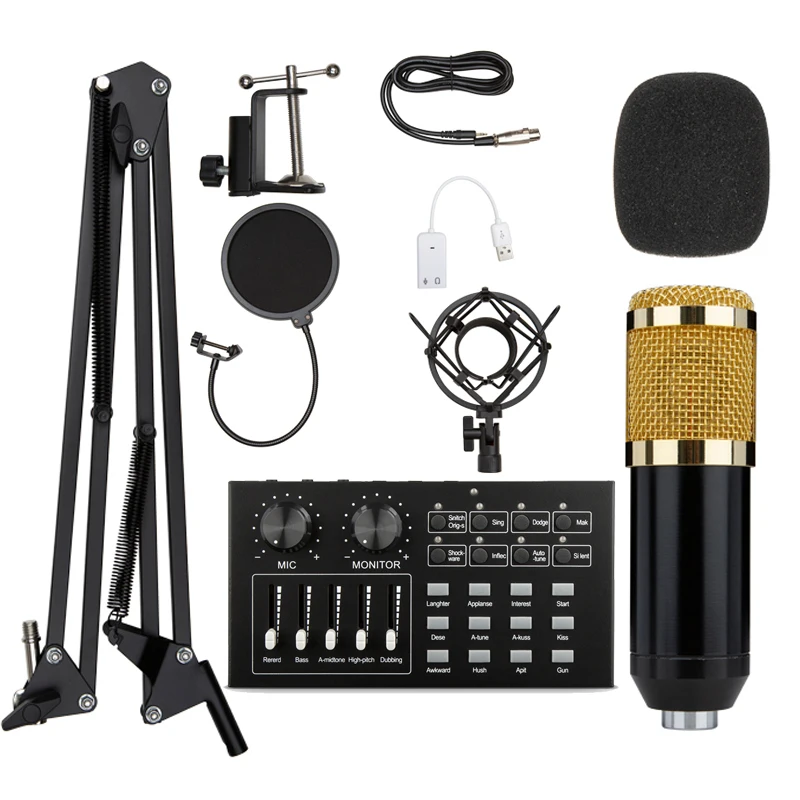 US $124.36 Bm 800 Professional Computer Condenser Microphone Kit For Live Broadcast Studio Recording Karaoke BM800 MicV9 Sound Card Set