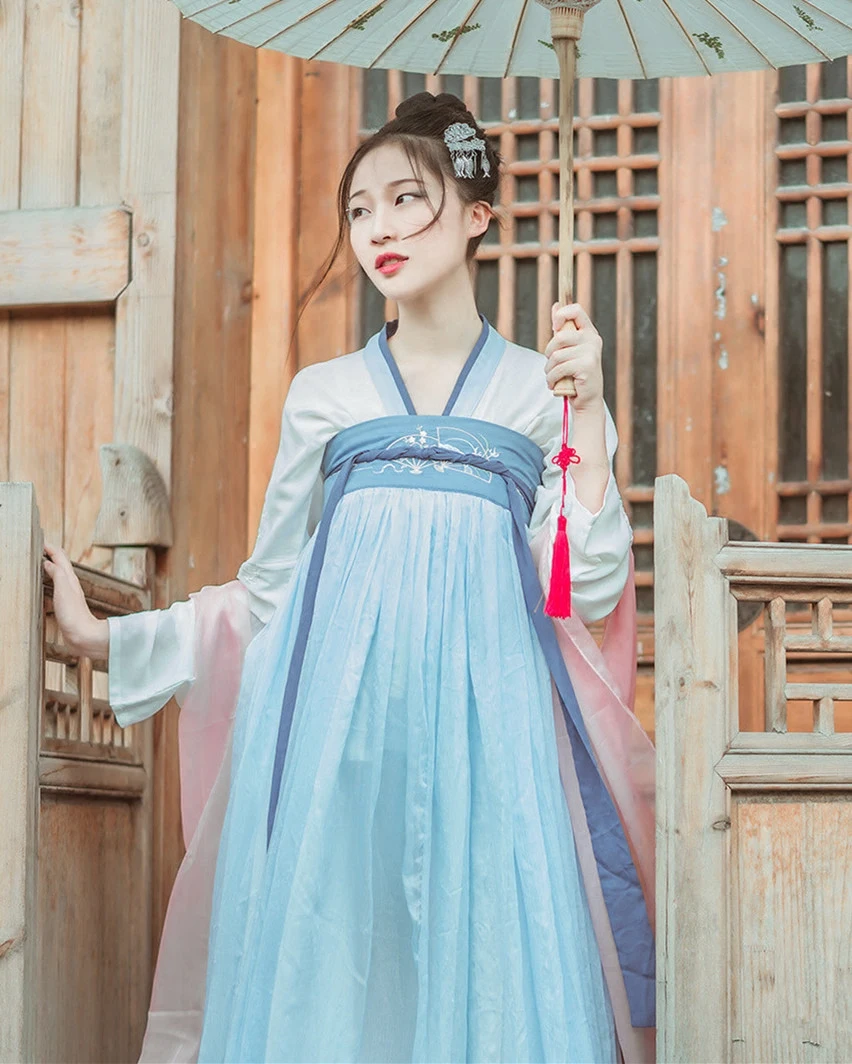 Hanfu старинный китайский костюм Tang Платье женское Элегантное синее Hanfu одежда Китайская традиционная народная одежда DQL1680