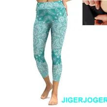 JIGERJOGER Весна Высокий пояс карман воздушный синий Мандала 3/4 Леггинсы Капри для йоги шорты 7/8 плотно облегающие Капри