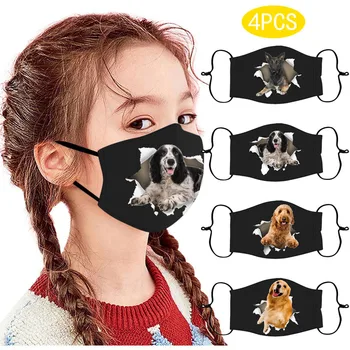 

4PCS Children's Adjustable Windproof Reusable Dog Printed FaceMask Colorful Prevent Droplets Face Mask Washable