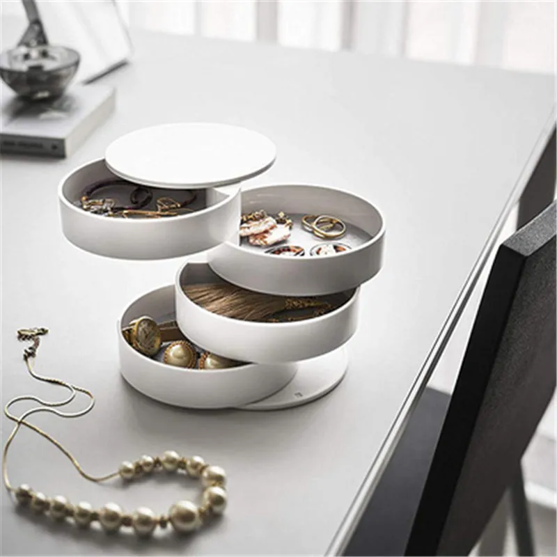 

1Pcs Creative 360 Degree Rotating Jewelry Box 4 Layers Jewelry Organizer Practical Cosmetic Accessories Dust-proof Storage Box