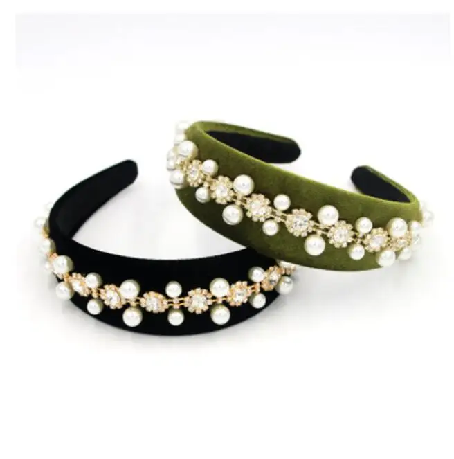 women Baroque fashion single row gold pearl hairbands personality wild headbands hair accessories