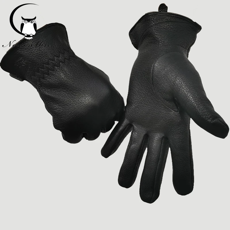 Зимние перчатки мужские кожаные перчатки оленья кожа утолщенная волна воды стиль кашемировая подкладка осень и зима теплый эластичный Открытие