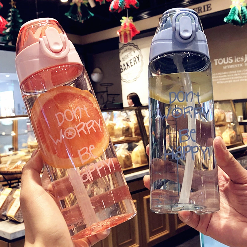 Sippy Cups Green Plastic Portable 450ml 600ml 750ml Large Capacity Creative Multi-Color Outdoor Sports Home Plastic Cup