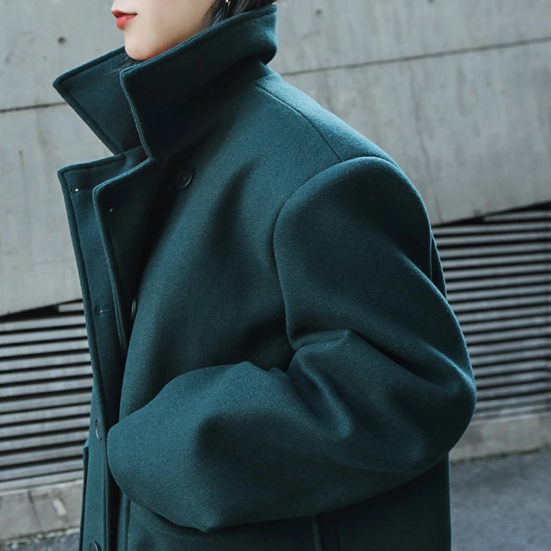 [EAM] свободное зеленое теплое длинное шерстяное пальто большого размера, парка, новинка, длинный рукав, женская мода, Осень-зима 19A-a317-06