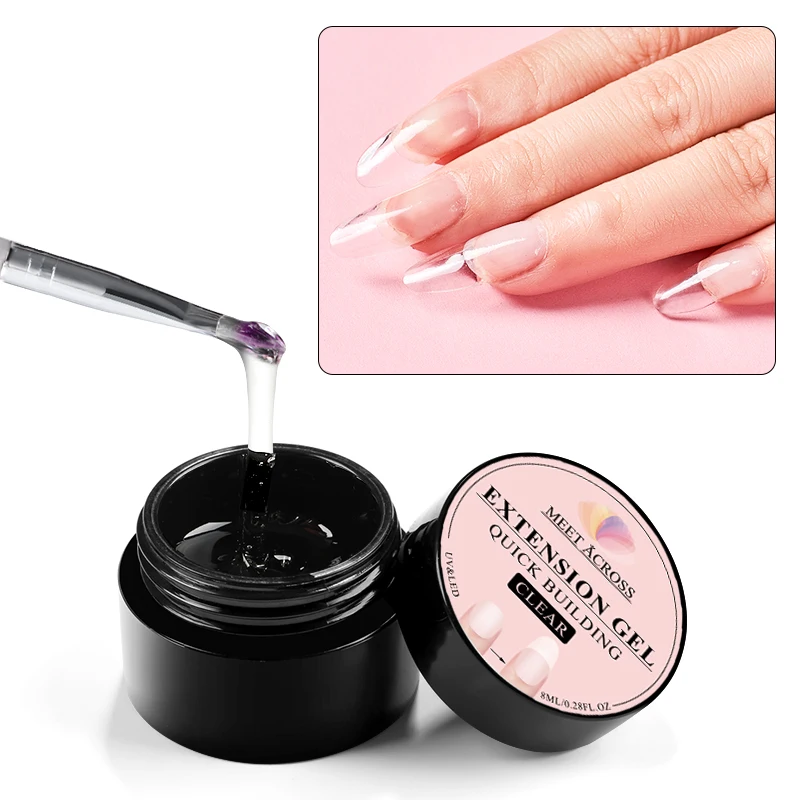 MEET ACROSS 8ML Quick Extension Nail Gel Polish Clear Pink Nail Lacquer UV LED Poly Extension