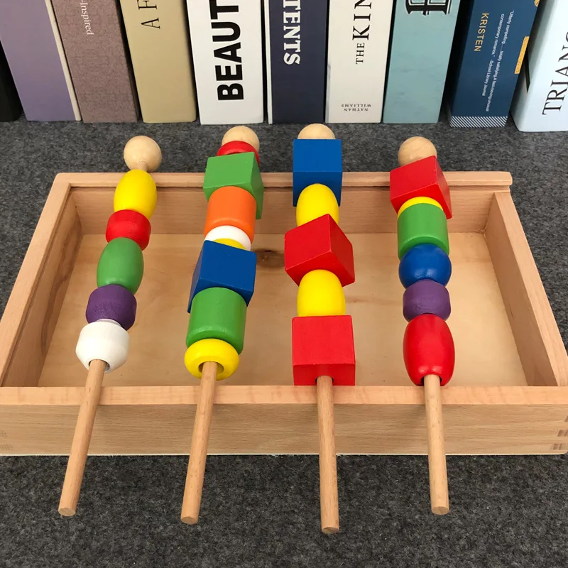  Children Wooden Educational Beaded Box Profession Montessori Teaching Aids Color Shape Cognitive Le - 4000267130983