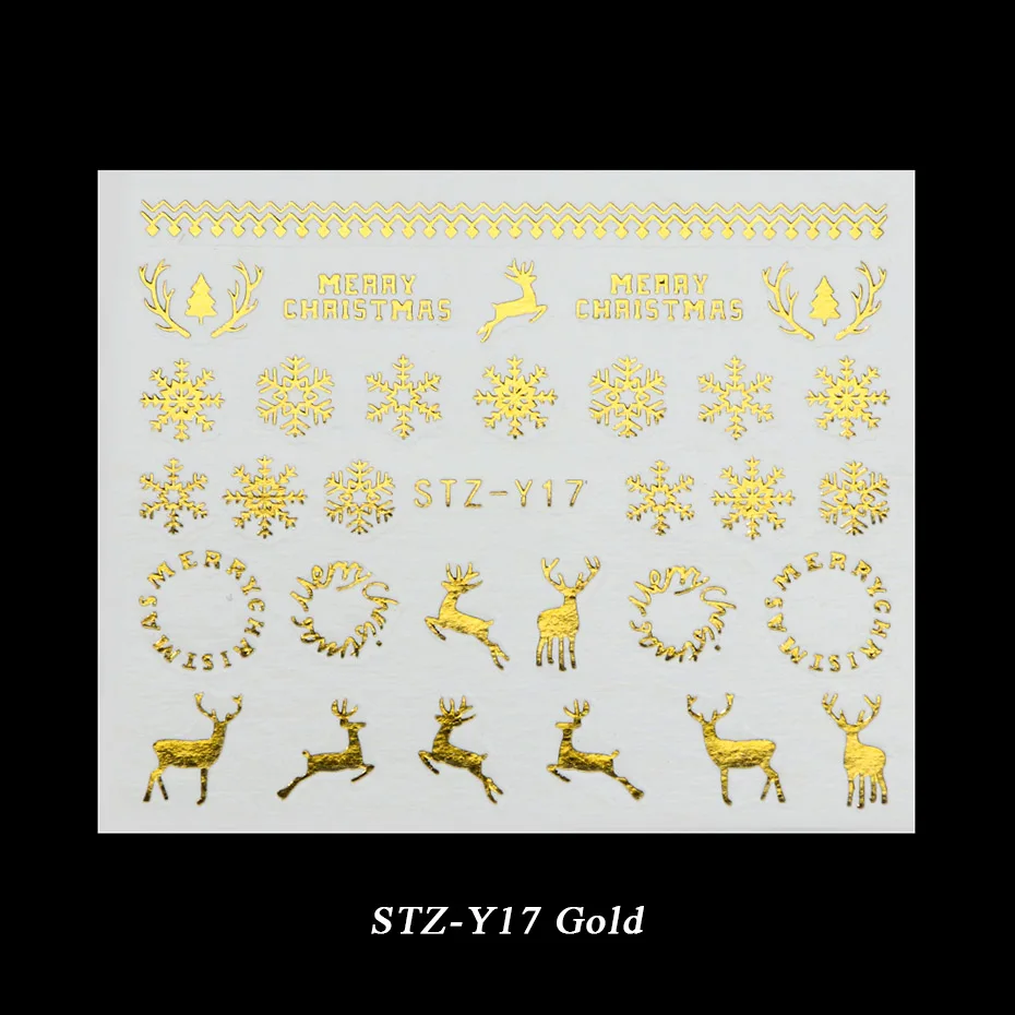 1 лист металла Золото Серебро слайдер Рождество Снежинка воды стикер для маникюра DIY 3D полный обёрточная бумага кончик ногтей лак BESTZ-YA-1 - Цвет: STZ-Y17 Gold