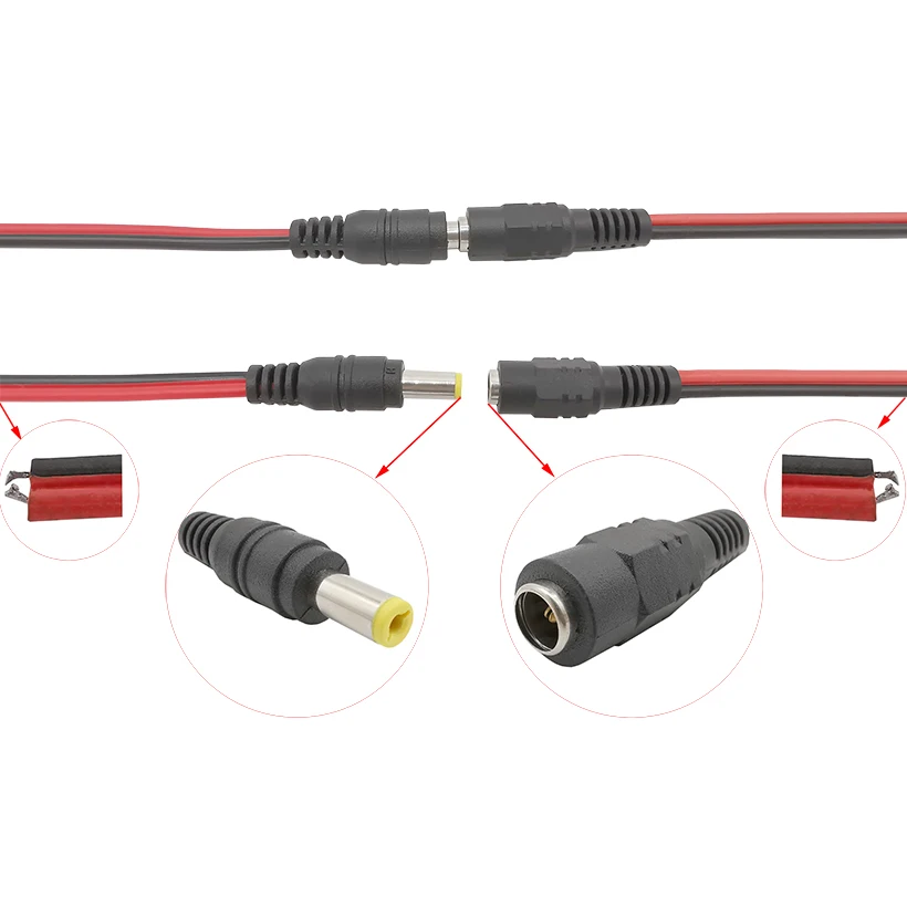 2 пары 30 см DC мощность Пигтейл кабель 12 В 5A мужской и женский разъемы для CCTV камеры безопасности и освещения адаптер питания
