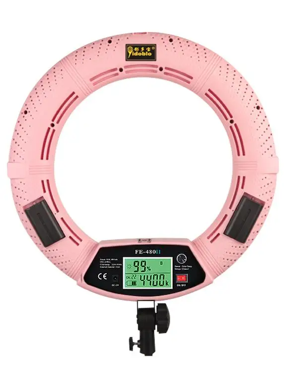 

Yidoblo Pink FE-480II Photo Studio Ring Light LED Video Light Lamp LCD Screen Display RC Photographic Lighting 96W 5500K