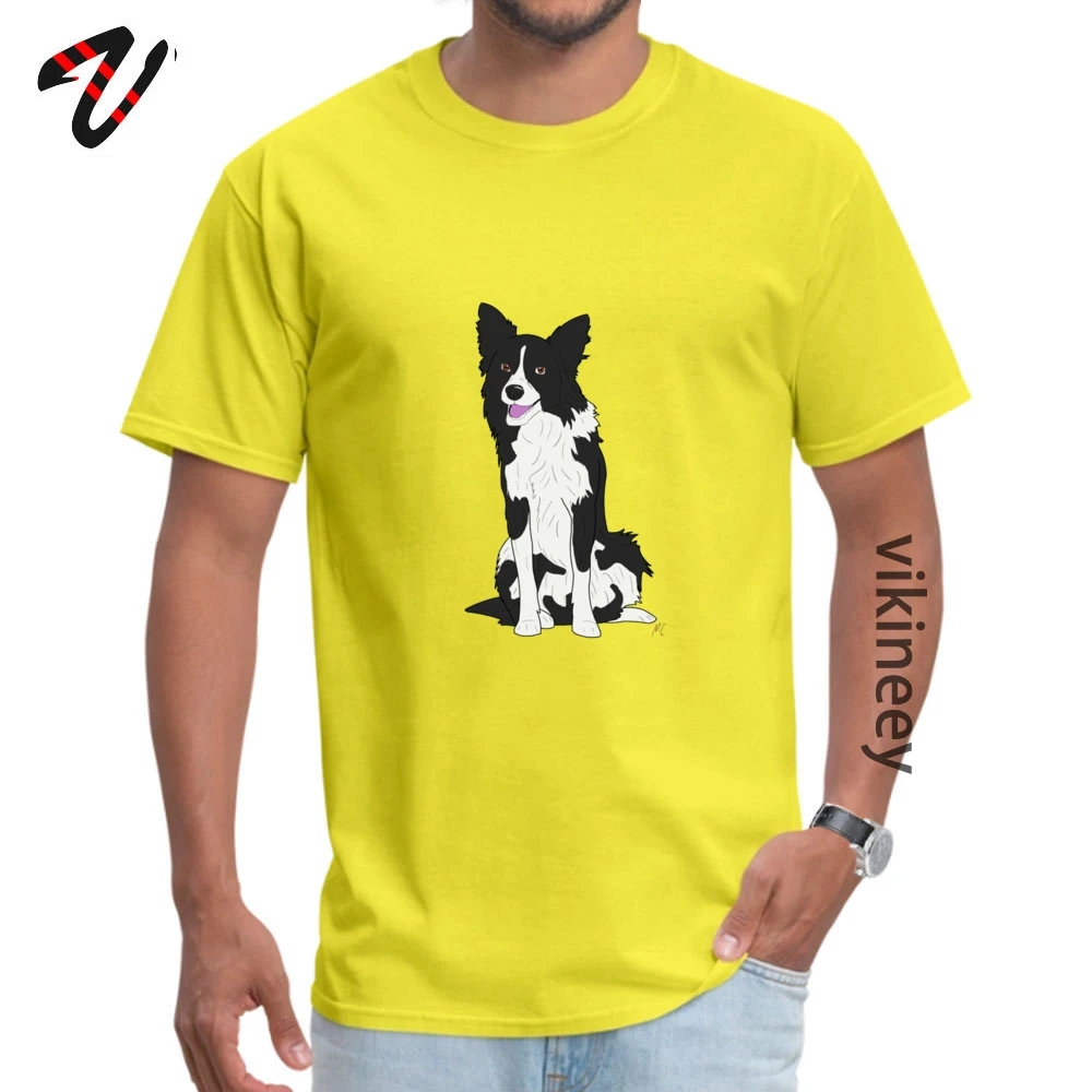 Border Collie Round Neck Tshirts Mother Day Tops Shirt Short Sleeve Prevalent 100% Cotton Casual Clothing Shirt Normal Men Border Collie 12085 yellow