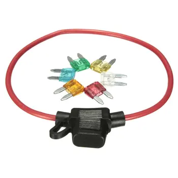 

Car 12V In-line Mini Blade Fuse Holder With 5 10 15 20 25 30A Fuses