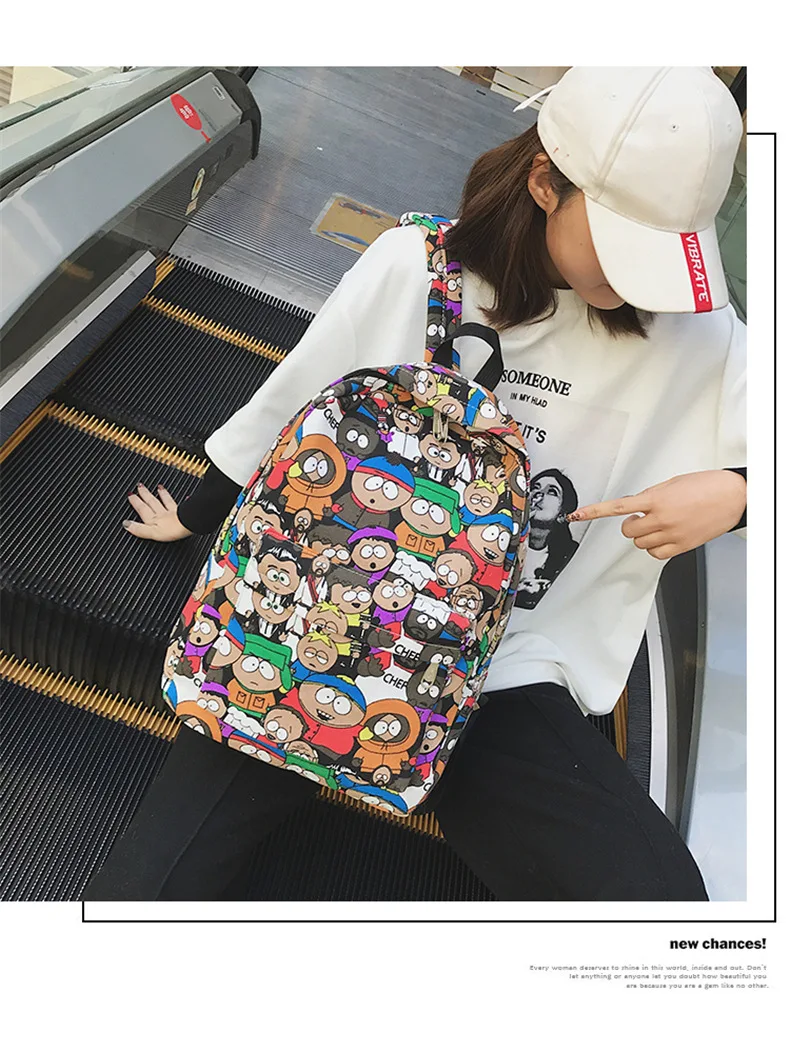 New backpack female cartoon alphabet doodle personality wild backpack men and women shoulder bag mochila