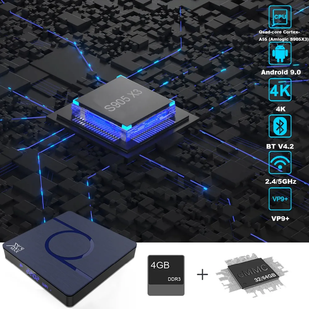 ТВ приставка X3 Max Android 9,0 Amlogic S905X3 4 ГБ 32 ГБ 64 Гб телеприставка 8K 1080P HD медиаплеер 2,4G 5G wifi Netflix Google плеер