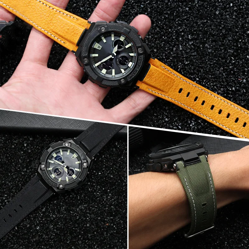 Watch Accessories Band FOR Casio GST-W120L / S120 / W130L / S100 / S110 watch bracelet Nylon & Leather Watch Strap Belt