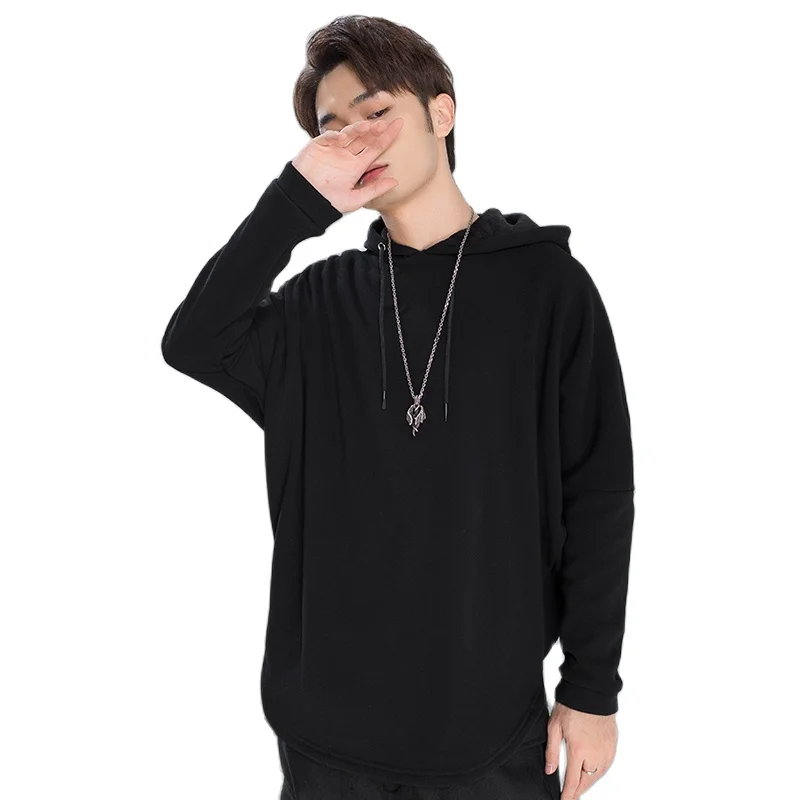 Men's coat autumn winter style hoodie loose with velvet thick hoodie men's casual sports shirt bat sleeve Europe and America