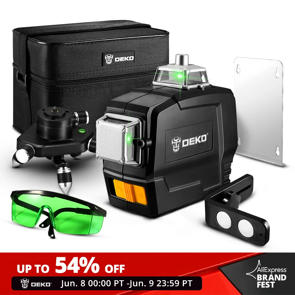DEKO DKLL12PB1 SET1/2 12 Lines 3D Green Laser Level Horizontal Vertical Cross Lines Auto Self Leveling Manual Mode|Laser Levels| - AliExpress