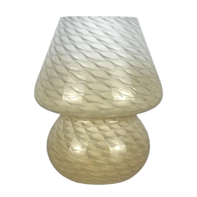 Glass LED Desk Lamp For Bedroom Bedside Korean Modern ​Striped Mushroom Table Lamp Decor Cute Glass Translucent Bedside Lamp Gradient Scale
