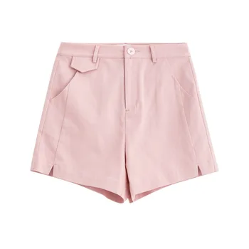 

Fashion Solid Ladies Shorts Cotton Casual Elastic Wide Leg Retro A-line High Waisted Shorts Summer Slim Hotpants Belts KK60DK