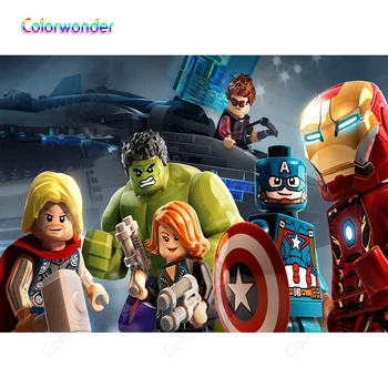 

Lego Series Photography Iron-Man Raytheon Hulk with Captain America Modern Plane with Glass Kids Birthday Backdrops for Studio
