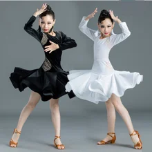 Вельветовое платье с длинными рукавами для латинских танцев для детей, для девочек, для соревнований, бальных танцев, для детей, для танго, сальсы, танцевальная одежда, одежда для занятий ча-ча