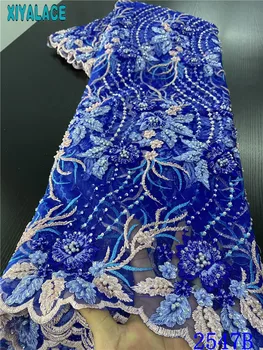 

Hot sale african handmade beads lace fabric high quality 3d french lace fabric embroiery wedding for nigerian party 2547b