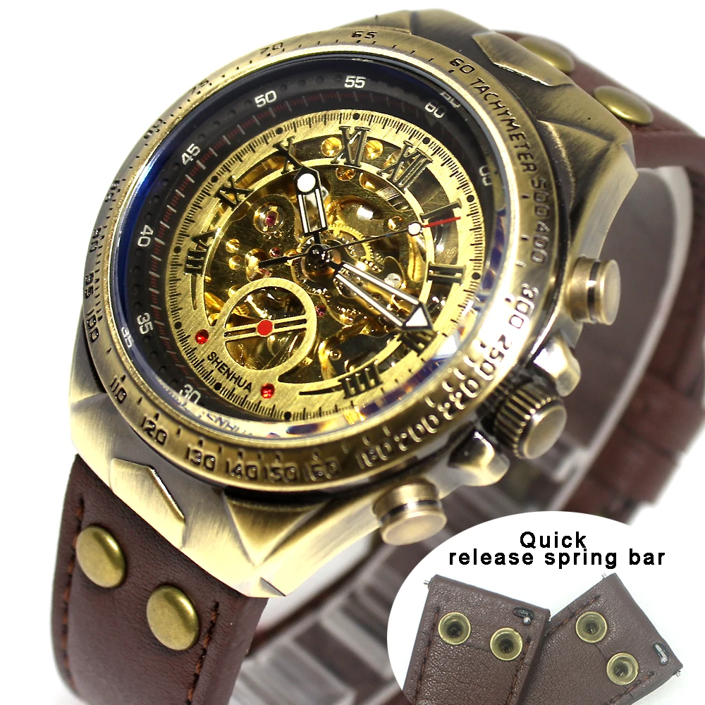 Mechanical Watches Steampunk Bronze Automatic Watch Men Vintage Transparent Skeleton Watch Man Cloc-2