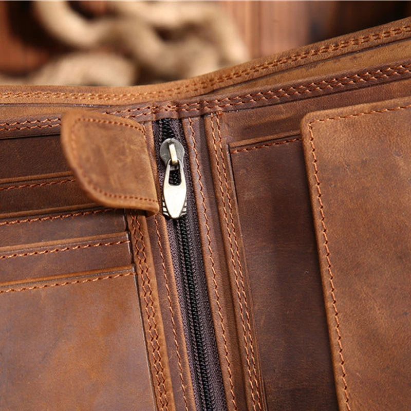 GROJITOO Crazy Horse Wallet Cowhide Leather Men Wallet Multi-card Holder Genuine Leather Wallet Large Capacity Vintage Purse Men