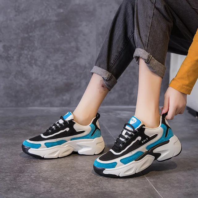 

New 2020 Women Suede Leather Patchwork Shoes Casual Platform Shoes Woman Chunky Sneakers Ladies Sports White Tenis Feminino