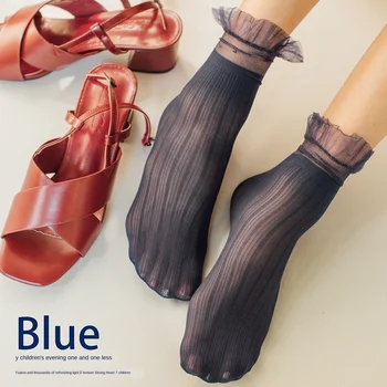 

Japanese Sweet Dress Socks Ultra-thin Velvet Lace Socks Summer Women Transparent Mesh Ankle Socks Ladies Princess Socks Meias
