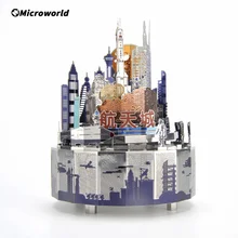 Microworld – Puzzle 3D en métal, boîte à musique rotative, construction de ville aérospatiale, modèles à thème, Kits de bricolage, jouets pour enfants, cadeaux pour filles