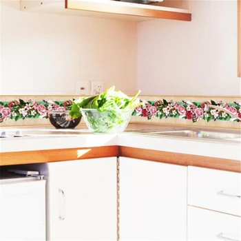 

Wall Sticker DIY Removable Waterproof Baseboard Flowers Art Vinyl Wall Stickers Kitchen Bathroom Home Decoration Stickers
