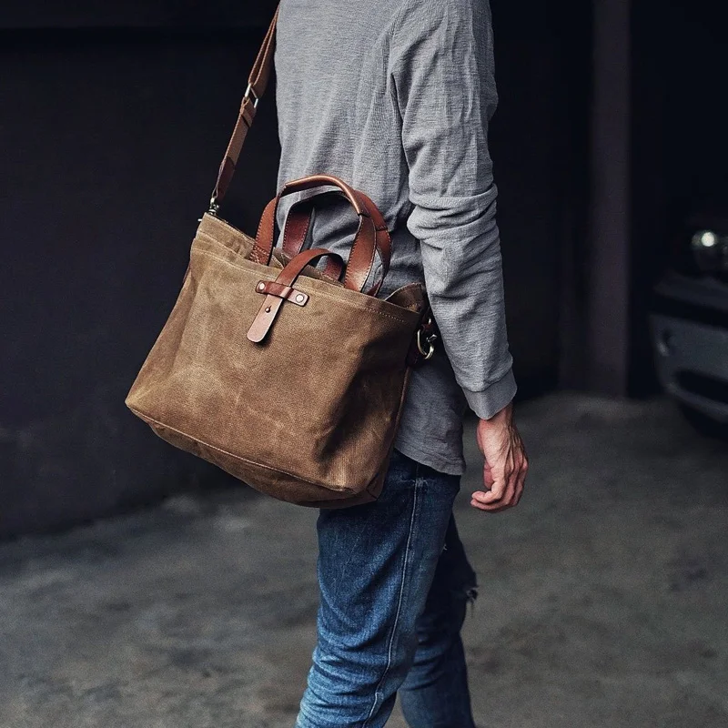 Waxed Canvas Tote Bag For Men Handbag Shoulder Cross Body Bags Fashion  Waterproof Shopping Bag Vintage Bag Brown Sling Bag - AliExpress