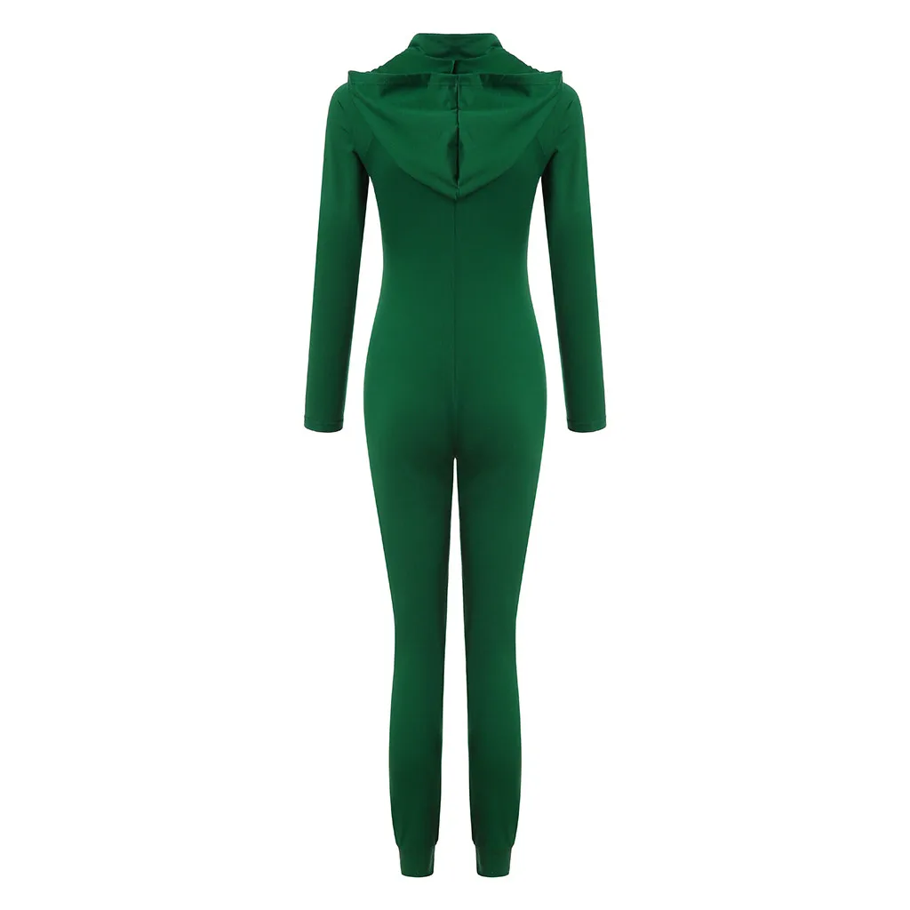 Однотонный облегающий женский комбинезон на молнии с длинным рукавом и v-образным вырезом, спортивные комбинезоны, повседневная Весенняя уличная одежда, комбинезон, топы Jumpsui