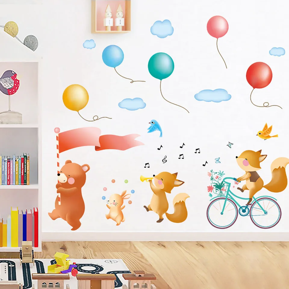 Мультяшные животные воздушные шары наклейки на стену для детской комнаты для маленьких девочек и мальчиков комнаты украшения для спальни в виде животных обои для детской комнаты