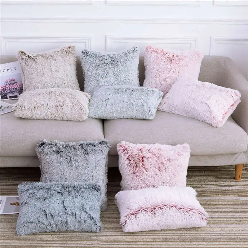 Soft Comfortable Fluffy Solid Plush Square winter Cushion Cover Modern
