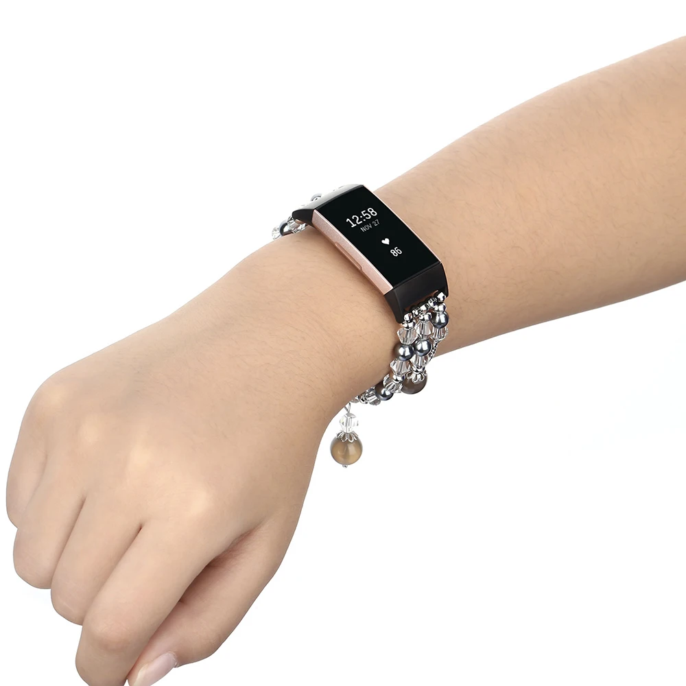 Elegant Elastic Beaded Bracelet with Agate and Pearl Beads - Black