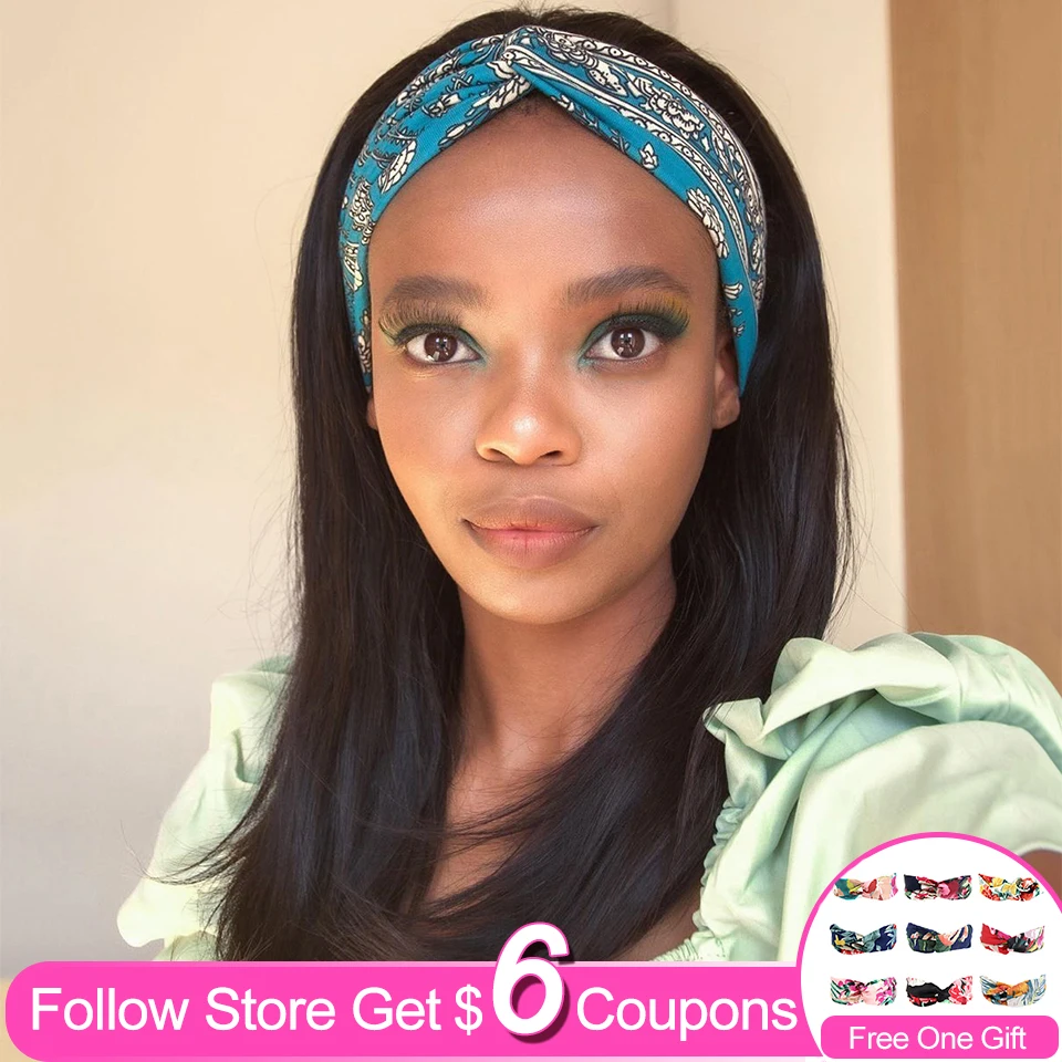 

Straight Headband Human Hair Wigs For Black Women Aircabin 28 Inch Brazilian Machine Made Remy Natural Color Wigs 130% Density