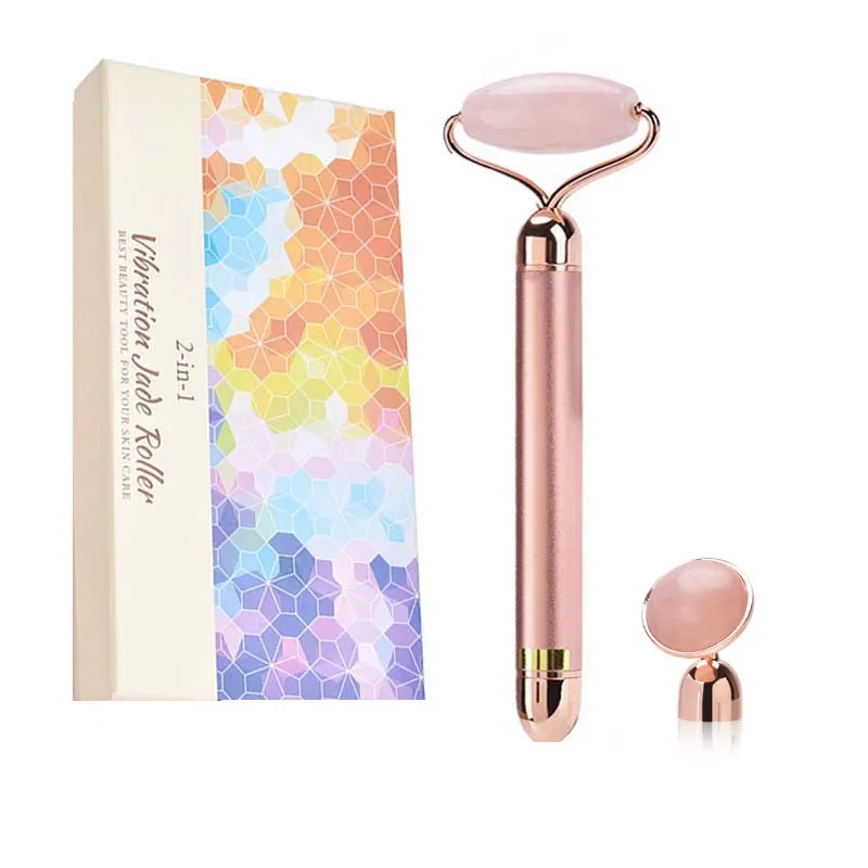 

Electric Vibrating Jade Roller Massager Natural Rose Quartz Slimming Face Lifting Skin Tightening Anti Aging Face Massage Tools