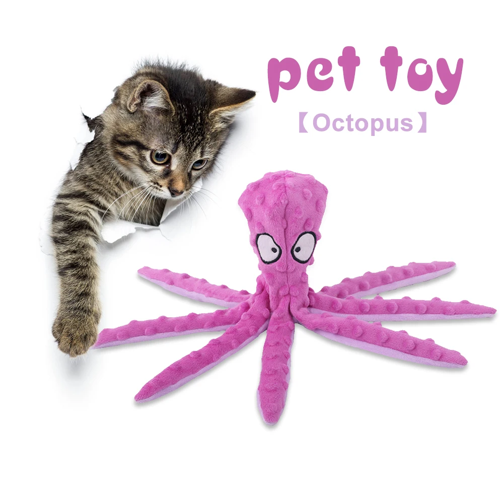 Cachorro de 8 patas de pulpo de peluche suave, juguete con sonido sonoro interactivo, para masticar dientes, Gatos