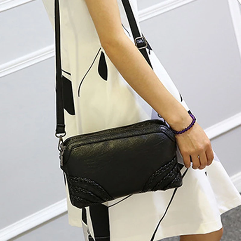 

Women Shoulder Bag 2019 Autumn Winter Korean Polyester Zipper Woven Pu Handbags Female Solid Soft Small Square Bag Messenger Bag